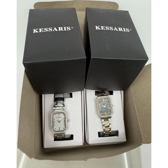 Kessaris Womens 2 Pack Silver Gold Chain Link‎ Snake Skin Watches Perfect Gift - Picture 1 of 6